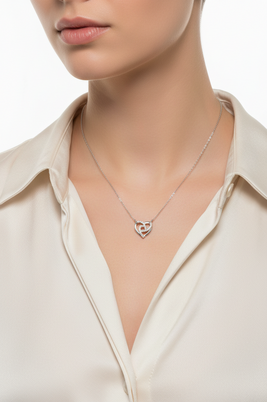 Collana Donna Cuore in Argento con Zirconi - AMEN