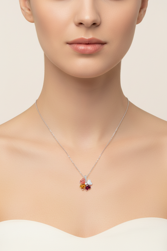 Collana Donna Quadricuore Arancione Multicolor in Argento - AMEN