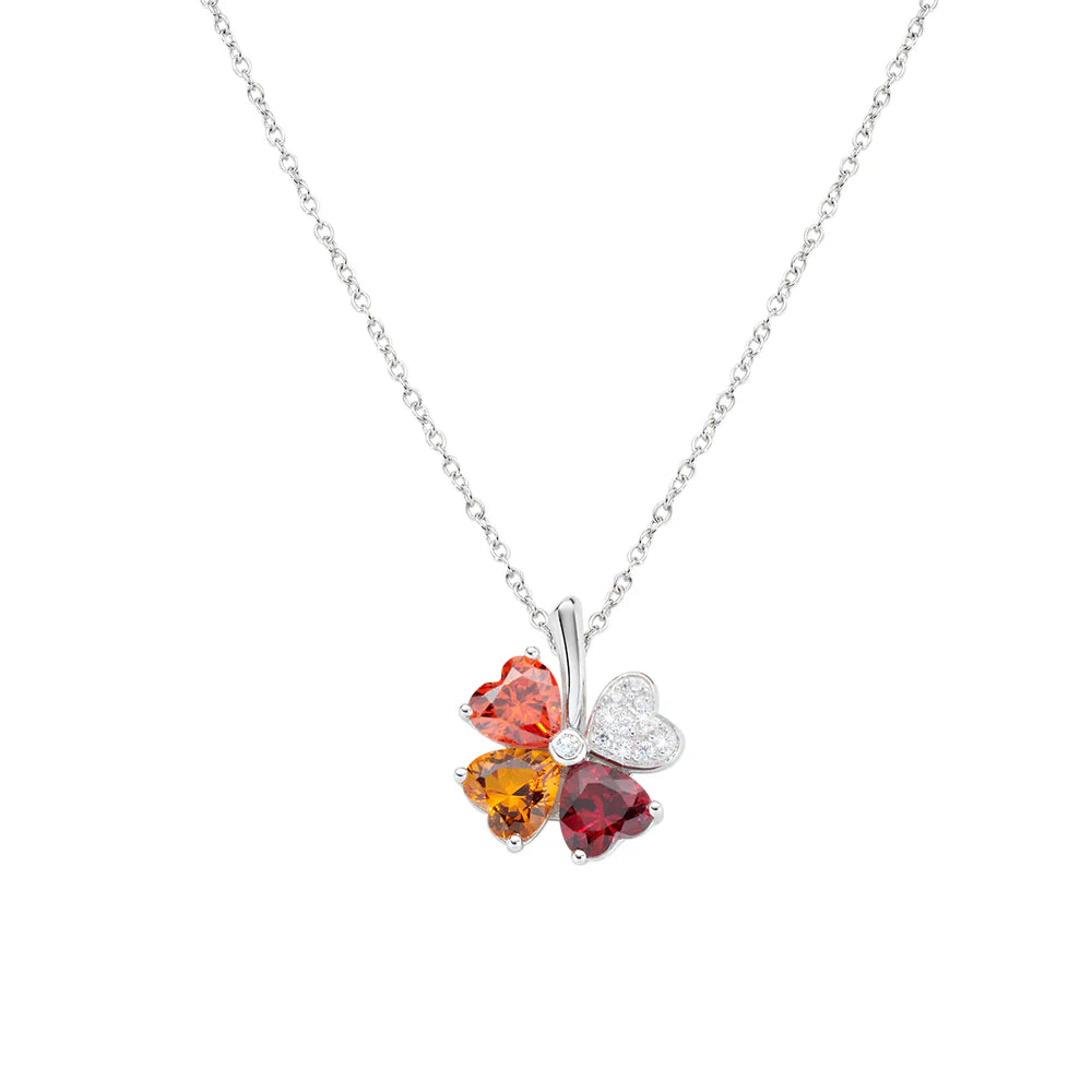 Collana Donna Quadricuore Arancione Multicolor in Argento - AMEN