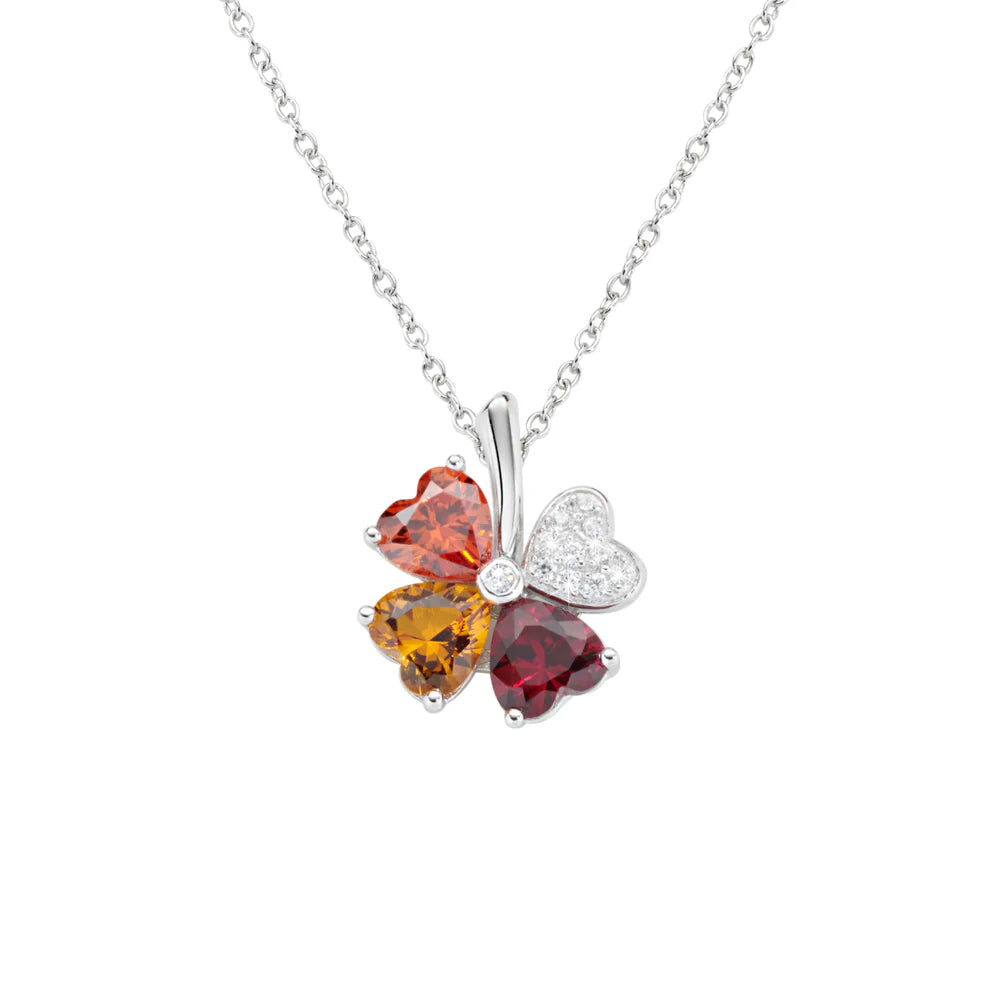 Collana Donna Quadricuore Arancione Multicolor in Argento - AMEN
