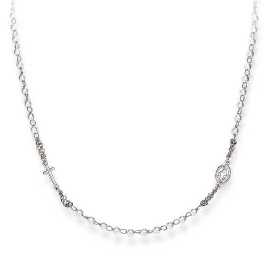 Collana Donna Rosario con Perle Bianche in Argento - AMEN