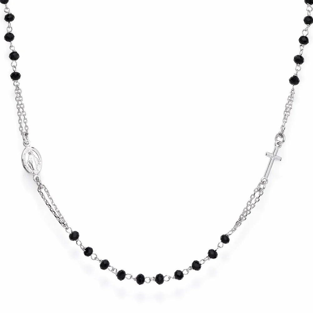 Collana Donna Rosario con Cristalli Neri in Argento - AMEN