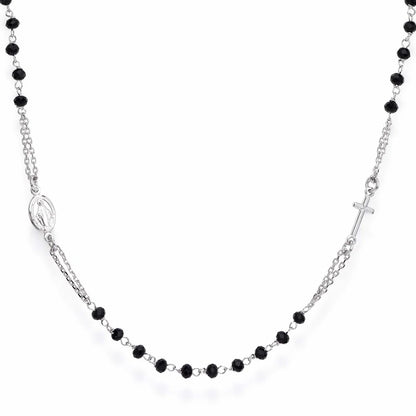 Collana Donna Rosario con Cristalli Neri in Argento - AMEN