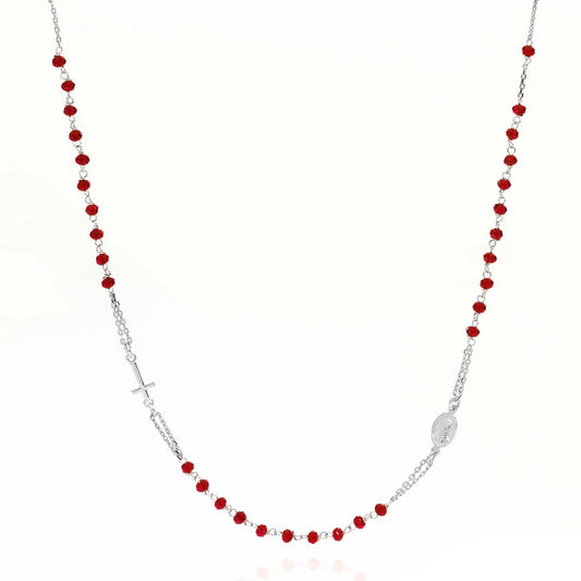 Collana Donna Rosario con Cristalli Rossi in Argento - AMEN