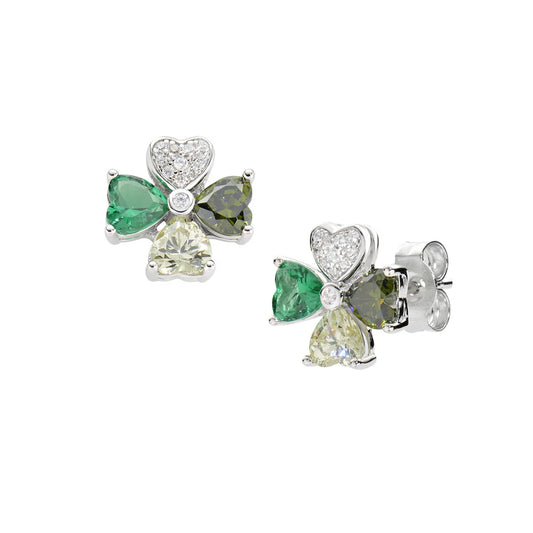 Orecchini Donna Quadricuore Verde Multicolor in Argento - AMEN