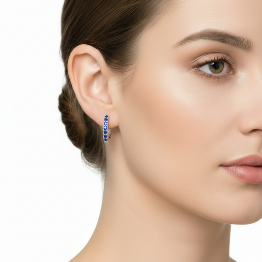 Orecchini Donna a Cerchio in Argento con Zirconi Blu - AMEN