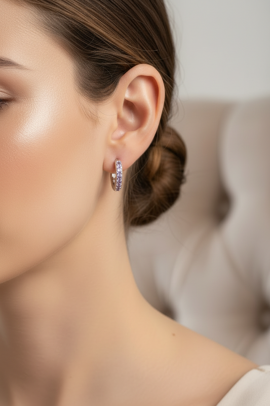 Orecchini Donna a Cerchio in Argento con Zirconi Lilla - AMEN