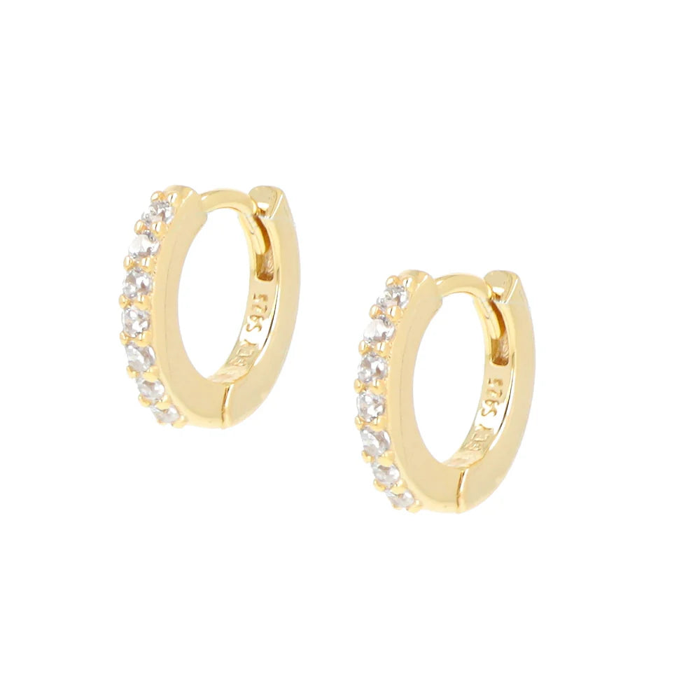 Orecchini Donna a Cerchio in Argento Dorato con Zirconi Bianchi - AMEN