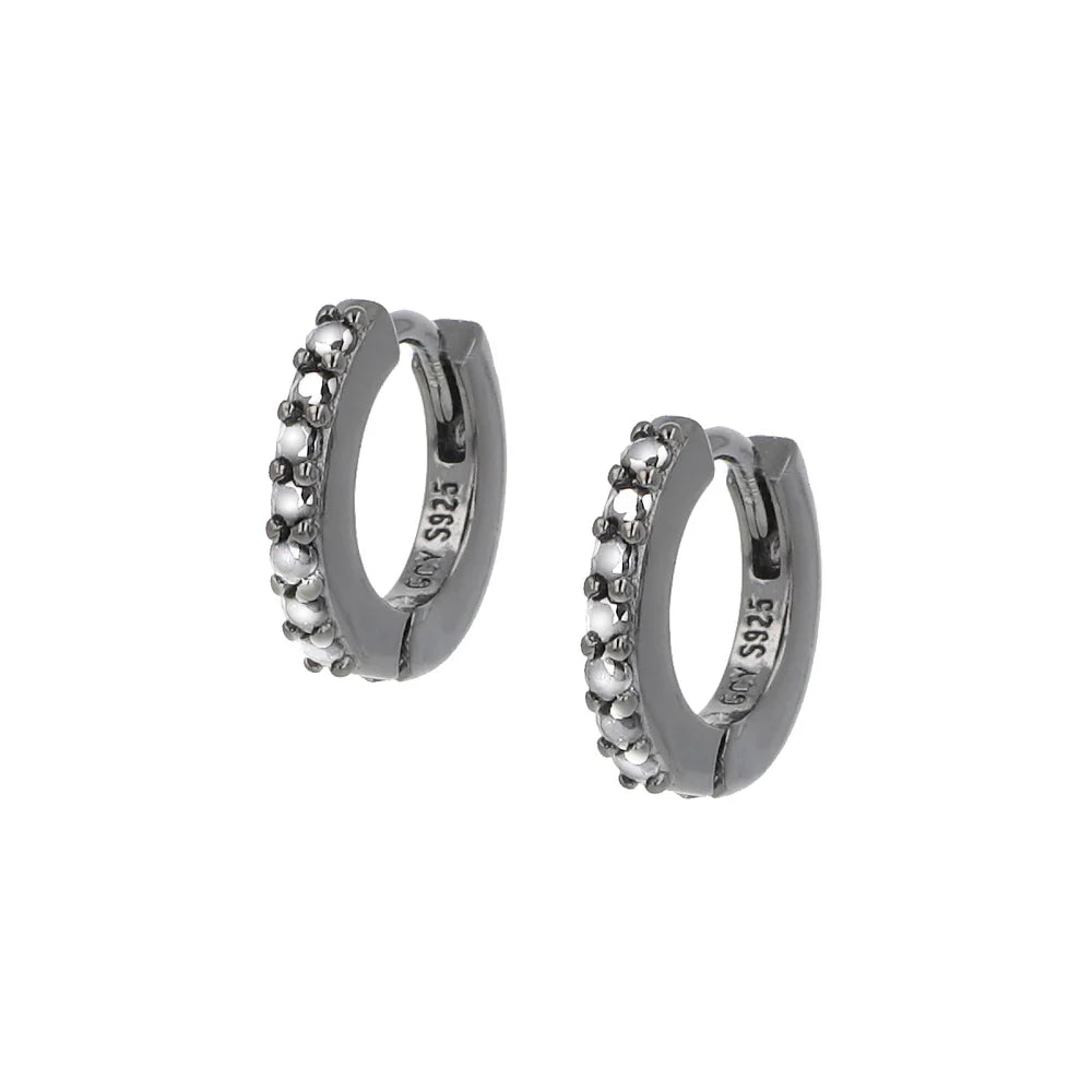 Orecchini Donna a Cerchio in Argento Nero con Zirconi Bianchi - AMEN