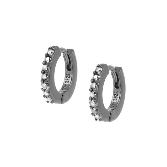 Orecchini Donna a Cerchio in Argento Nero con Zirconi Bianchi - AMEN