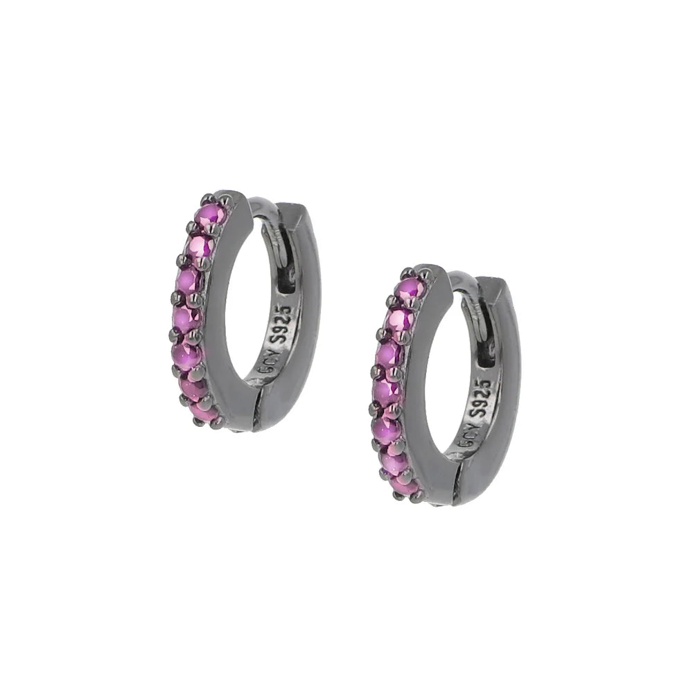 Orecchini Donna a Cerchio in Argento Nero con Zirconi Fucsia - AMEN