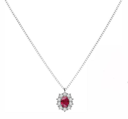 Collana in Oro Bianco 18kt con Rubino Rosso e Diamanti - PONTILLO