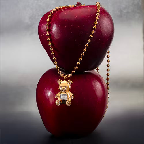 Collana Donna GCDS Coraggio Bear in Acciaio Dorato e Cristalli Bianchi