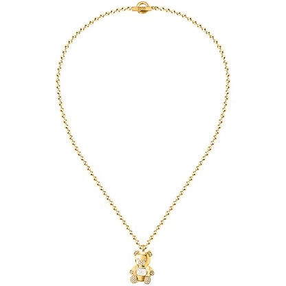Collana Donna GCDS Coraggio Bear in Acciaio Dorato e Cristalli Bianchi