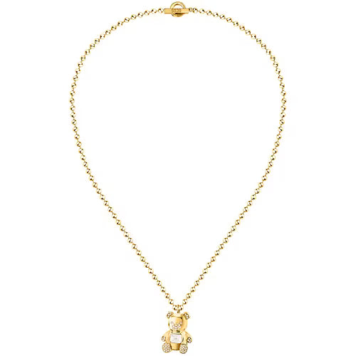 Collana Donna GCDS Coraggio Bear in Acciaio Dorato e Cristalli Bianchi