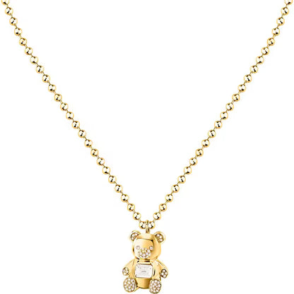 Collana Donna GCDS Coraggio Bear in Acciaio Dorato e Cristalli Bianchi