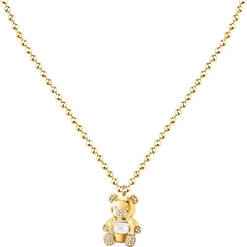 Collana Donna GCDS Coraggio Bear in Acciaio Dorato e Cristalli Bianchi