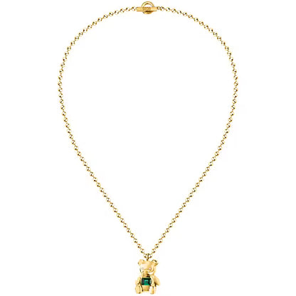 Collana Donna GCDS Coraggio Bear in Acciaio Dorato e Cristalli Verdi