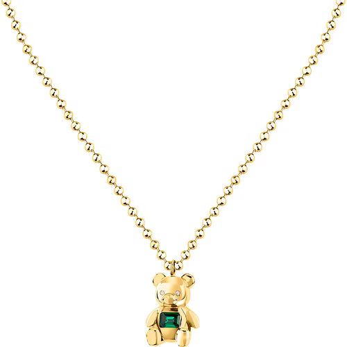 Collana Donna GCDS Coraggio Bear in Acciaio Dorato e Cristalli Verdi