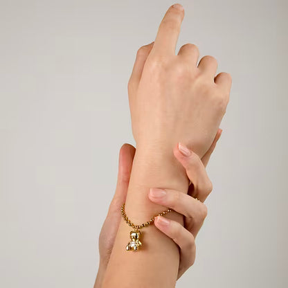 Bracciale Donna GCDS Coraggio Bear in Acciaio Dorato e Cristalli Bianchi