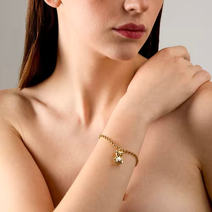 Bracciale Donna GCDS Coraggio Bear in Acciaio Dorato e Cristalli Bianchi