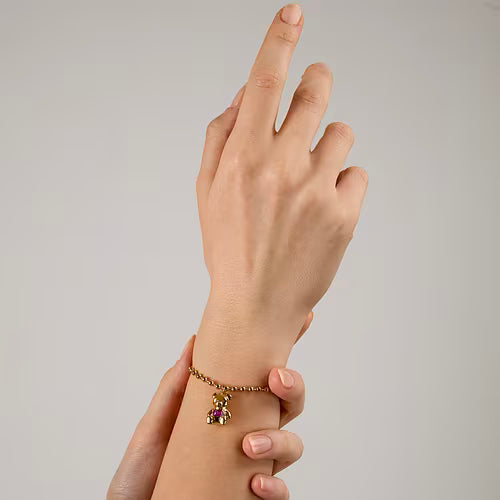 Bracciale Donna GCDS Coraggio Bear in Acciaio Dorato e Cristalli Rosa
