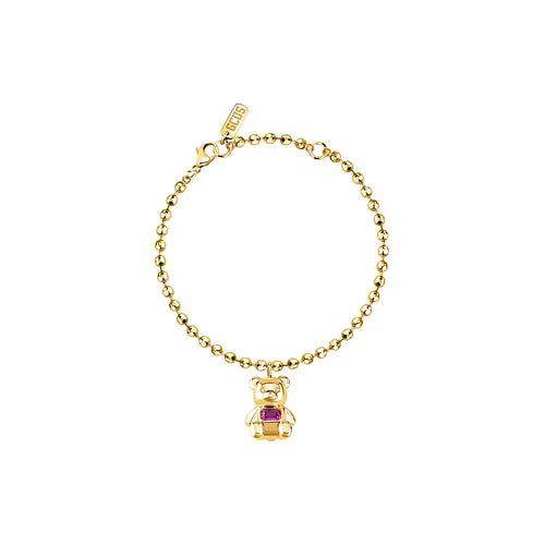 Bracciale Donna GCDS Coraggio Bear in Acciaio Dorato e Cristalli Rosa