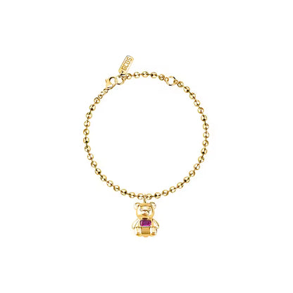 Bracciale Donna GCDS Coraggio Bear in Acciaio Dorato e Cristalli Rosa