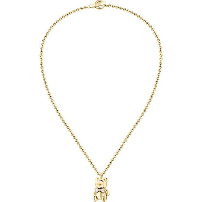 Collana Donna GCDS Coraggio Bear in Acciaio Dorato e Fiocco Bianco