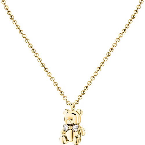 Collana Donna GCDS Coraggio Bear in Acciaio Dorato e Fiocco Bianco