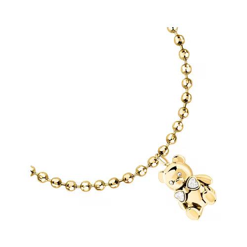 Bracciale Donna GCDS Coraggio Bear in Acciaio Dorato e Cristalli Bianchi