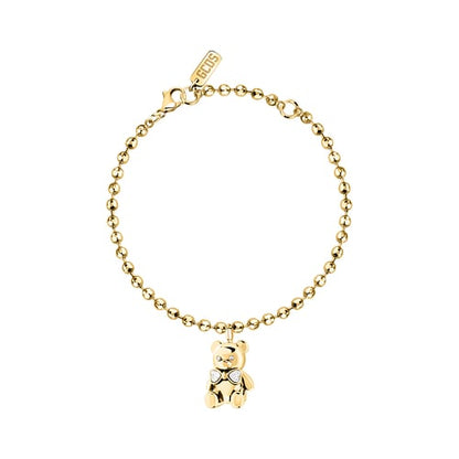 Bracciale Donna GCDS Coraggio Bear in Acciaio Dorato e Cristalli Bianchi
