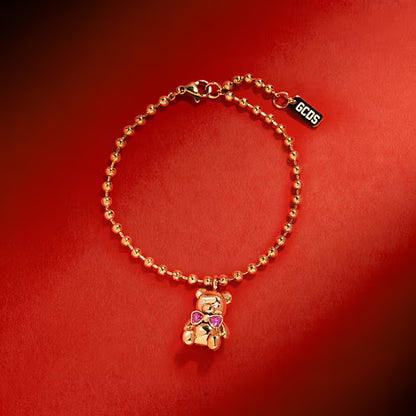Bracciale Donna GCDS Coraggio Bear in Acciaio Dorato e Cristalli Rosa