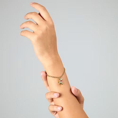 Bracciale Donna GCDS Coraggio Bear in Acciaio Dorato e Cristalli Rosa