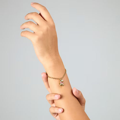 Bracciale Donna GCDS Coraggio Bear in Acciaio Dorato e Cristalli Rosa