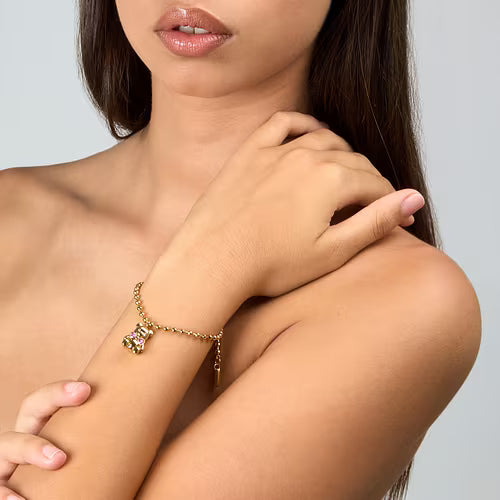 Bracciale Donna GCDS Coraggio Bear in Acciaio Dorato e Cristalli Rosa