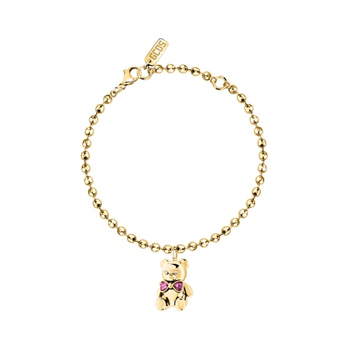 Bracciale Donna GCDS Coraggio Bear in Acciaio Dorato e Cristalli Rosa