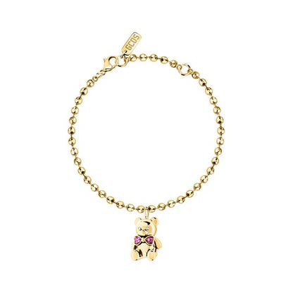 Bracciale Donna GCDS Coraggio Bear in Acciaio Dorato e Cristalli Rosa