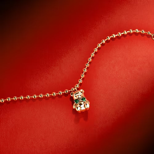 Bracciale Donna GCDS Coraggio Bear in Acciaio Dorato e Cristalli Verdi