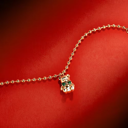 Bracciale Donna GCDS Coraggio Bear in Acciaio Dorato e Cristalli Verdi
