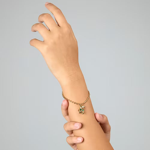 Bracciale Donna GCDS Coraggio Bear in Acciaio Dorato e Cristalli Verdi