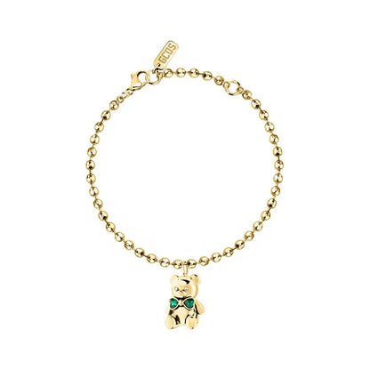 Bracciale Donna GCDS Coraggio Bear in Acciaio Dorato e Cristalli Verdi