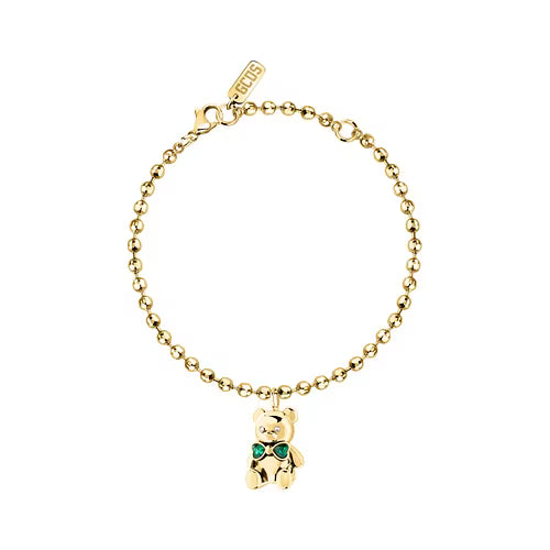 Bracciale Donna GCDS Coraggio Bear in Acciaio Dorato e Cristalli Verdi