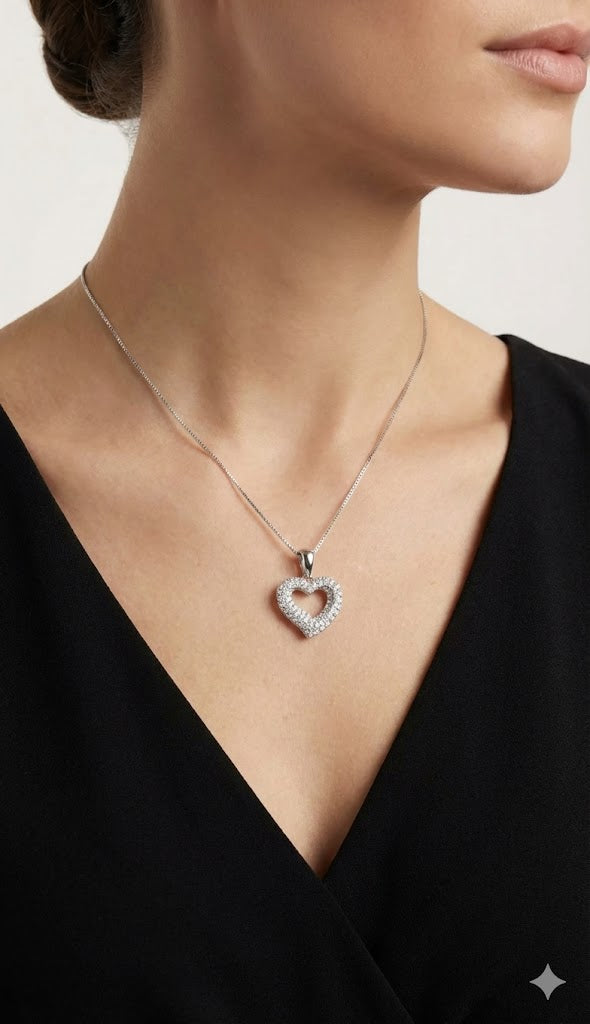Collana Donna in Argento 925 con Cuore Bombato e Zirconi - GIOJA