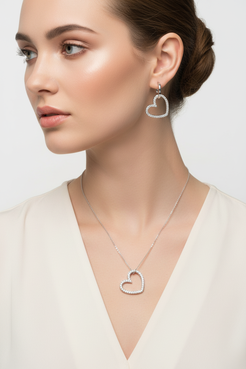 Set di Collana e Orecchini Donna Amore in Ottone con Zirconi - AMEN