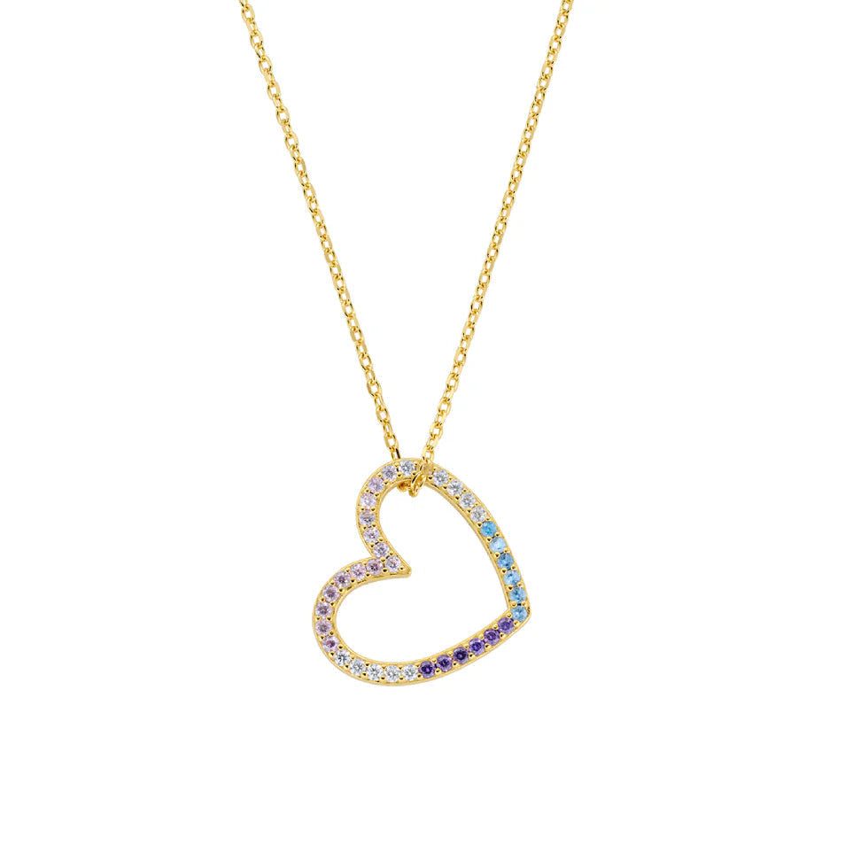 Set di Collana e Orecchini Donna Amore in Ottone Dorato con Zirconi Rainbow - AMEN