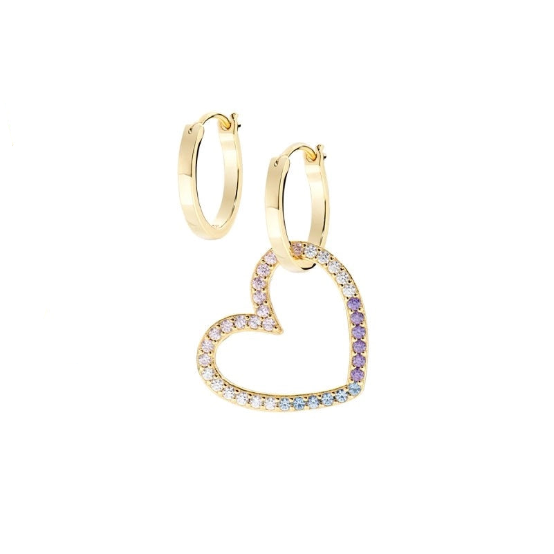 Set di Collana e Orecchini Donna Amore in Ottone Dorato con Zirconi Rainbow - AMEN