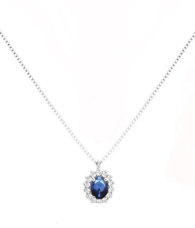 Collana in Oro Bianco 18kt con Zaffiro Blu e Diamanti - PONTILLO