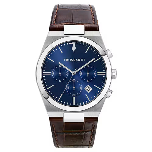Orologio Uomo TRUSSARDI in Pelle Marrone e Quadrante Blu