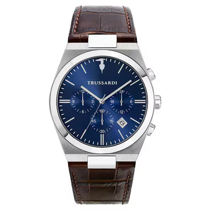 Orologio Uomo TRUSSARDI in Pelle Marrone e Quadrante Blu